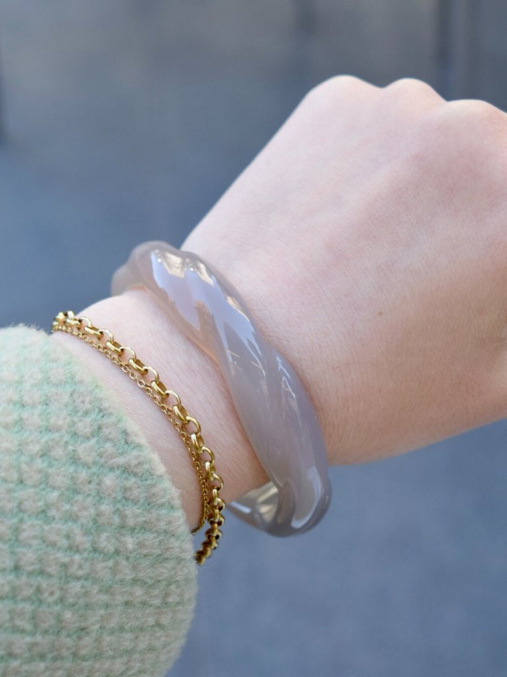 58.1 mm Agate Bangle Bracelet - Gray - Chinese Agate Bracelet